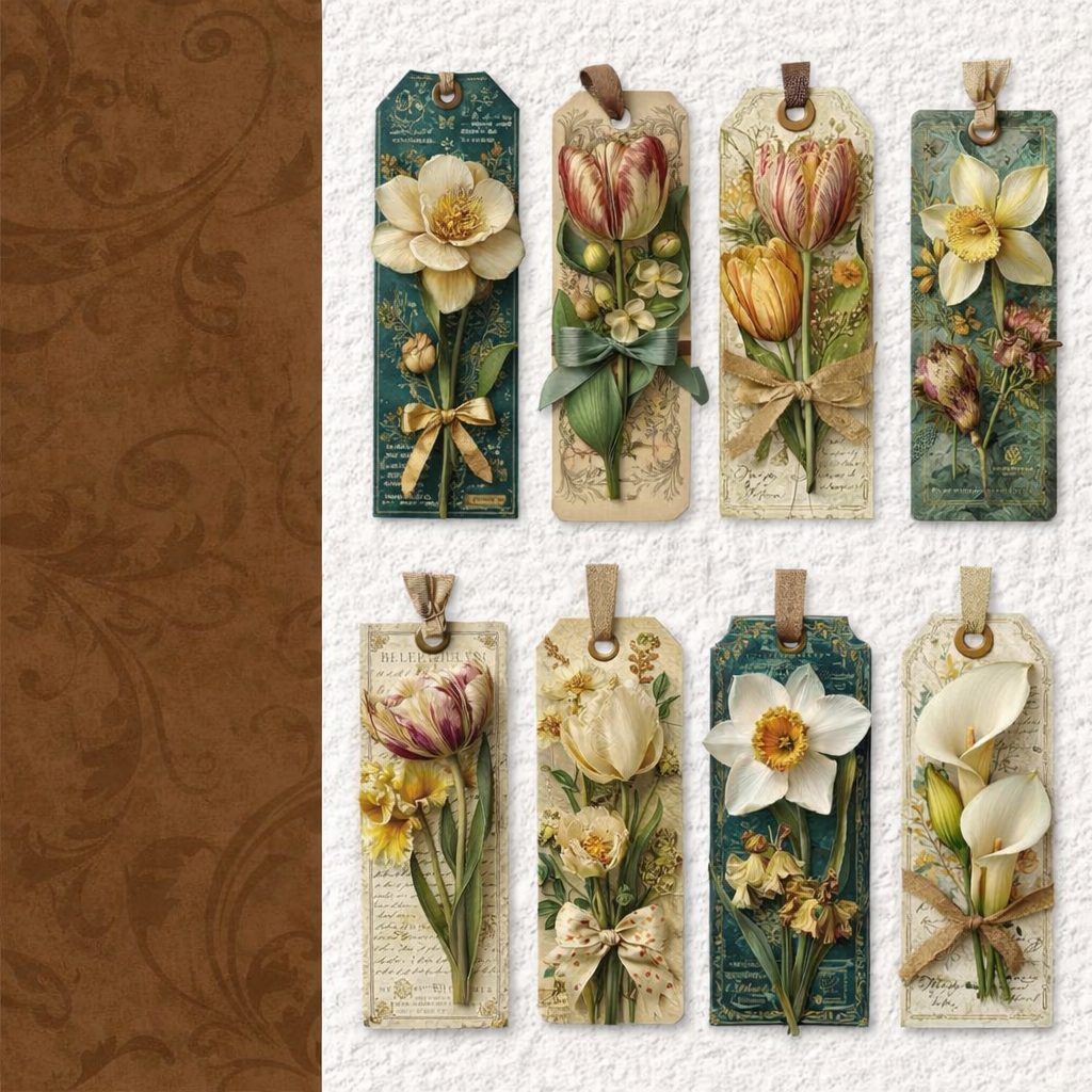 Vintage Floral Bookmark Sticker Set (16 pcs)
