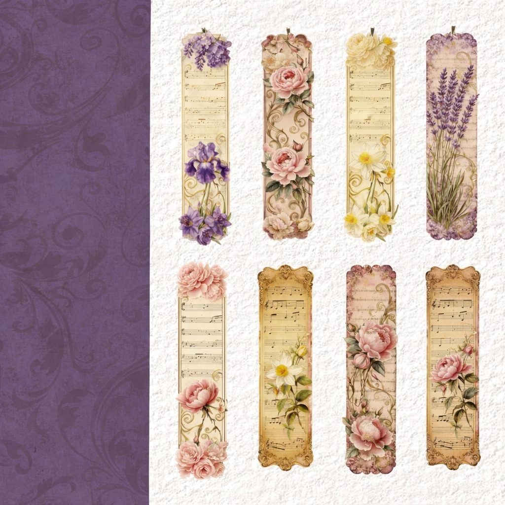 Vintage Floral Bookmark Sticker Set (16 pcs)
